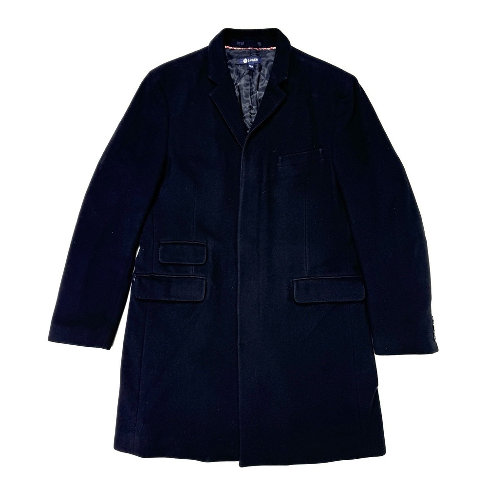 J Crew Mayfair Topcoat Mens Large Black Wool Cashmere Quilted Overcoat 17935 L